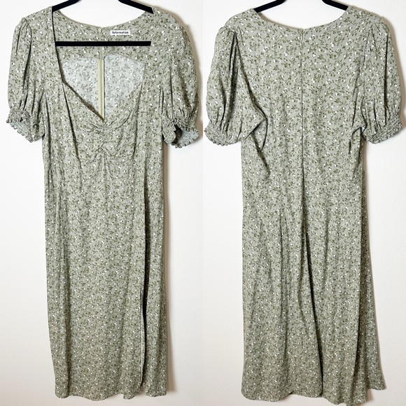 Reformation Lacey Midi Maxi Dress Juniper Sage Green Cream Floral Print 14 - Picture 2 of 8